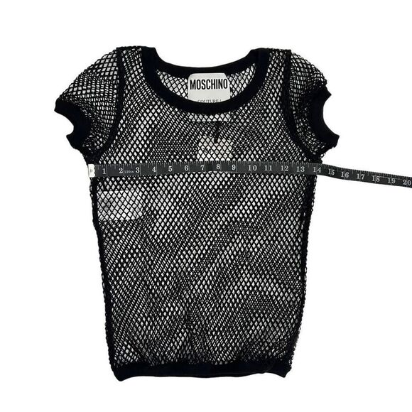 MOSCHINO NWT !! Iconic Open-Knit Short-Sleeve Mesh Top BOUTIQUE COLLECTION Black - Picture 9 of 11